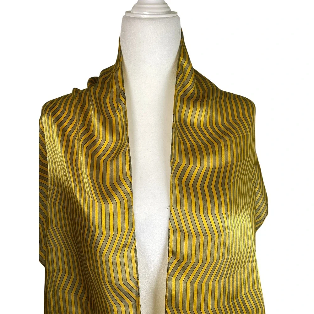 Symphony Designs NWT Silk Scarf Mustard Yellow Gray Chevron Stripe Oblong Wrap